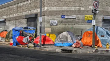 Tents along the street in Skid Row in downtown Los Angeles